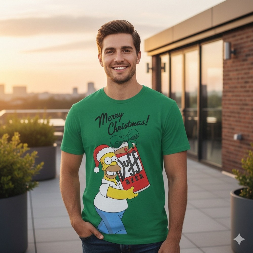 The Simpsons Homer Duff Beer Merry Christmas Green T‎ Shirt - Size 2XL